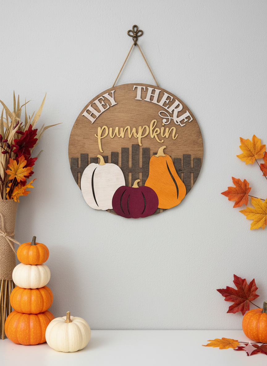 "Hey There Pumpkin" Fall Wood Sign - Rustic Autumn Home Decor